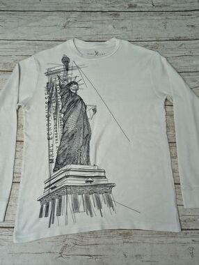 Marc Ecko White Statue Of Liberty Waffle Shirt Long Sleeve Size Medium